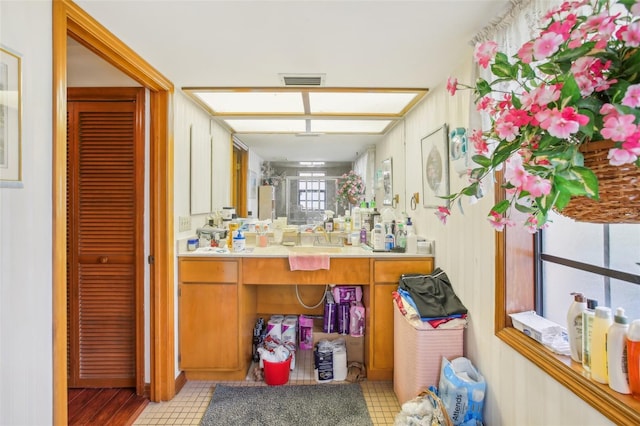 bathroom featuring vanity and walk in shower