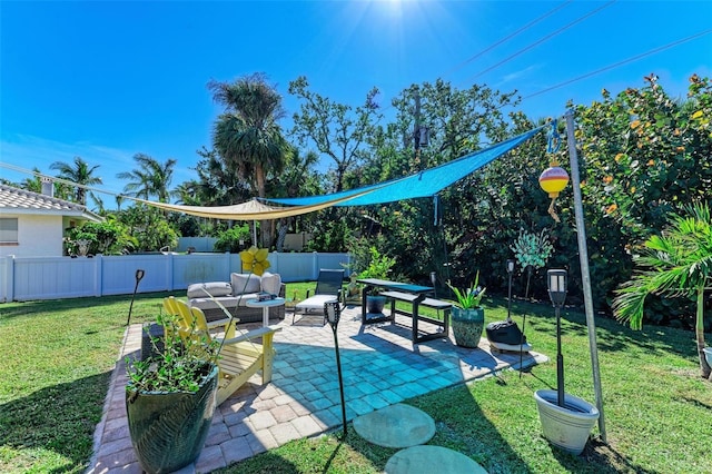 view of patio with fence private yard and an outdoor living space
