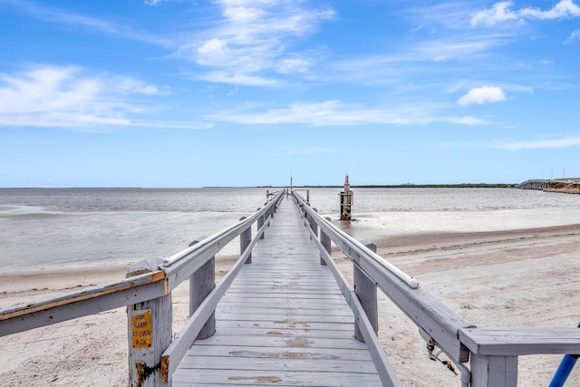 view of dock with a water view