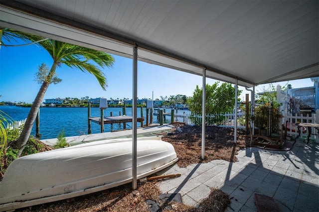 dock area featuring a water view