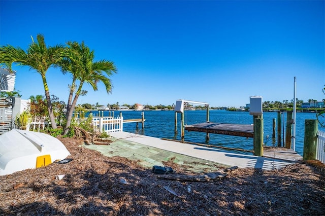 view of dock with a water view