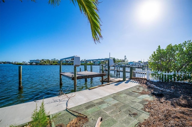 view of dock with a water view