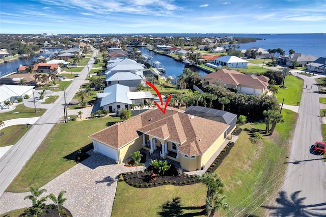 aerial view featuring a water view