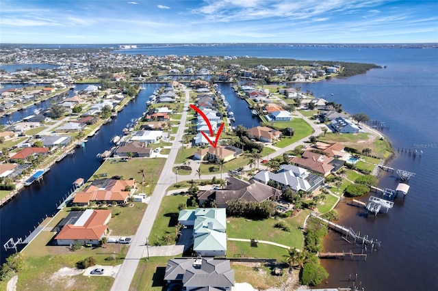 aerial view featuring a water view