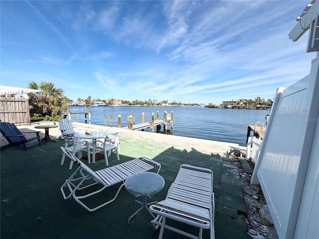 view of dock with a water view