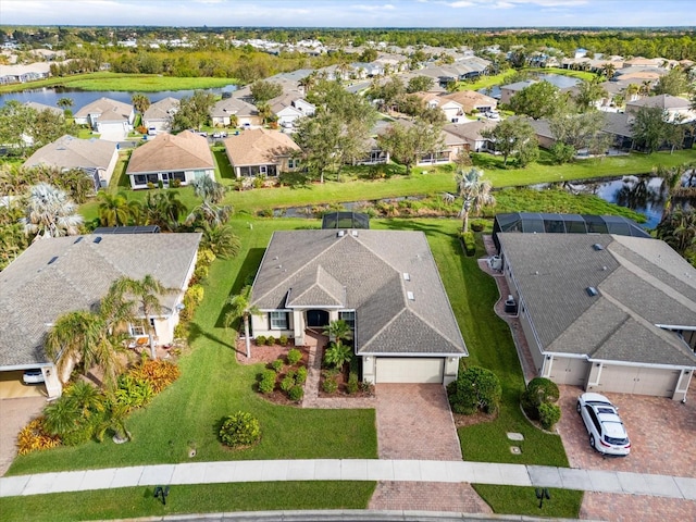 bird's eye view featuring a water view