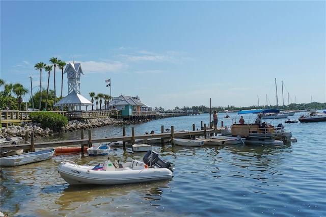 view of dock with a water view