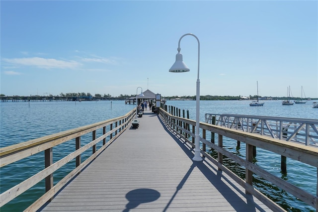 dock area featuring a water view