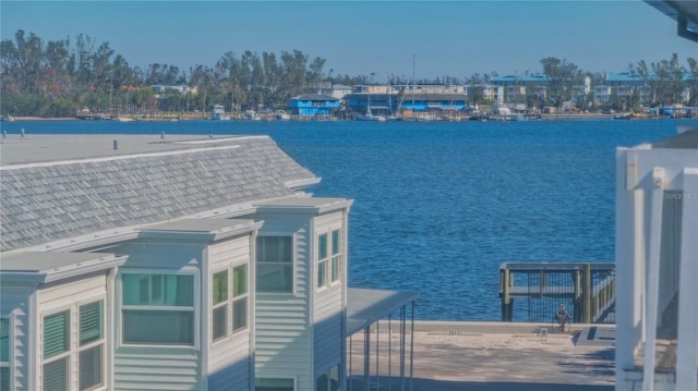 view of dock with a water view