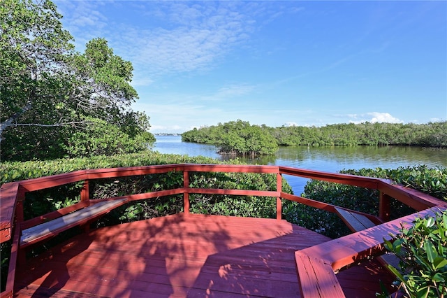 deck with a water view