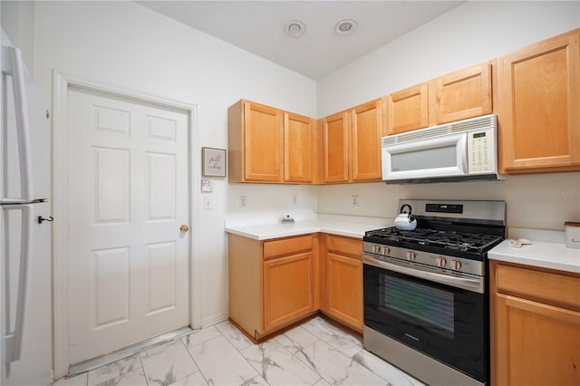 4209 Cascade Falls Dr, Sarasota, FL 34243 - kitchen with white appliances, light marble finish flooring, and light countertops