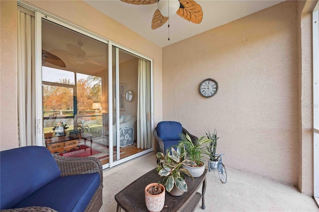 4209 Cascade Falls Dr, Sarasota, FL 34243 - sunroom / solarium with a textured wall, ceiling fan, and carpet flooring