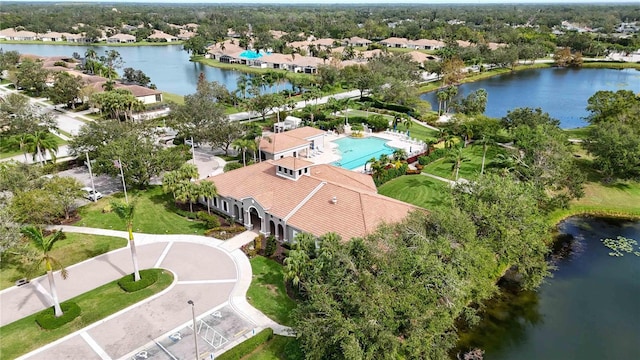4209 Cascade Falls Dr, Sarasota, FL 34243 - aerial perspective of suburban area with a nearby body of water and a pool
