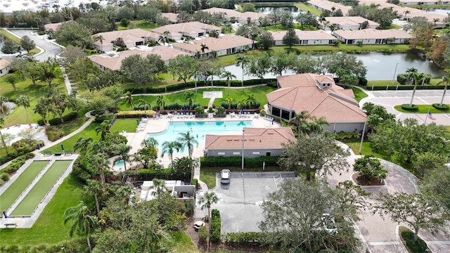 4209 Cascade Falls Dr, Sarasota, FL 34243 - aerial view of property and surrounding area with a pool area and a nearby body of water