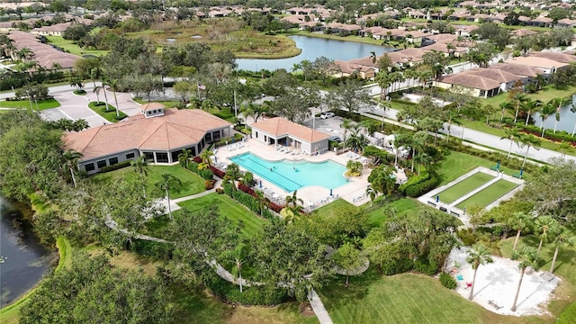 4209 Cascade Falls Dr, Sarasota, FL 34243 - aerial overview of property's location with a pool, a nearby body of water, and nearby suburban area