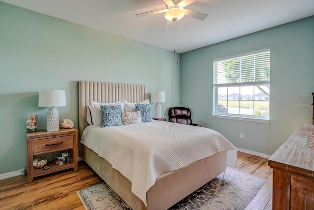 bedroom featuring ceiling fan and light hardwood / wood-style floors