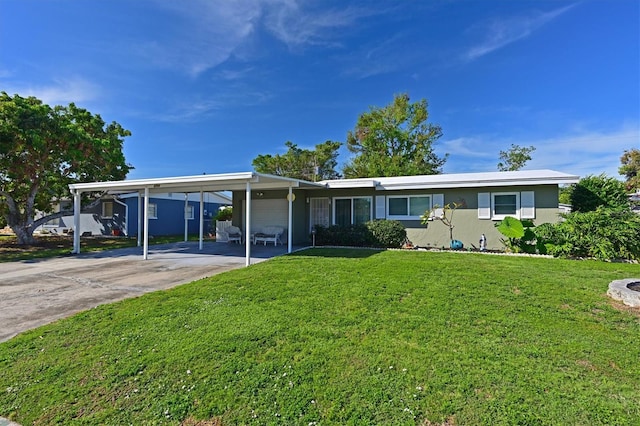 view of front facade featuring a front lawn and a carport