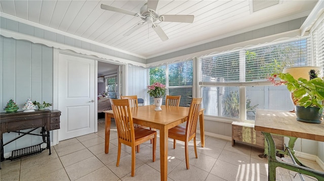 sunroom with ceiling fan and wood ceiling