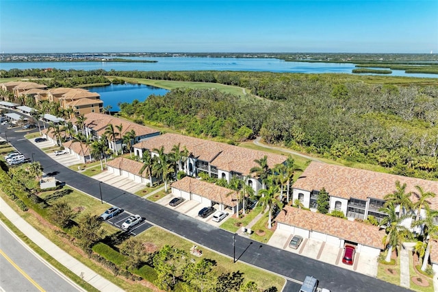 aerial view with a water view