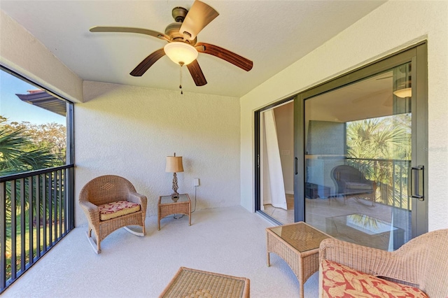 balcony with ceiling fan