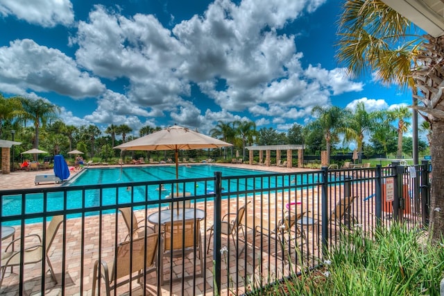 view of pool featuring a patio