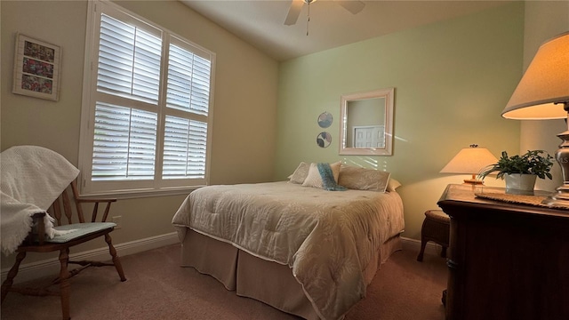 bedroom with ceiling fan and carpet