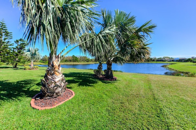 view of yard with a water view