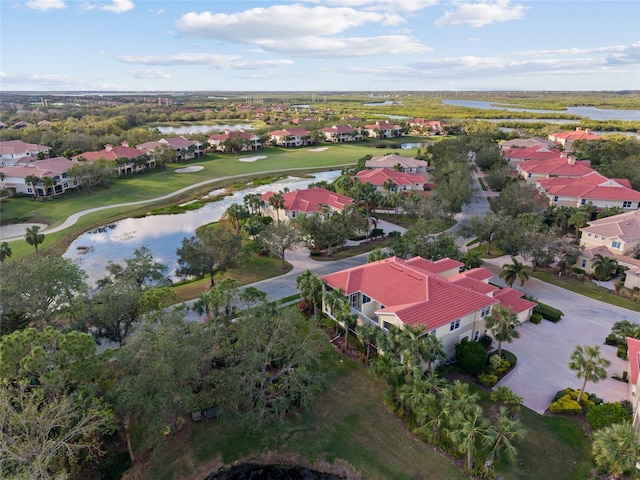 aerial view with a water view