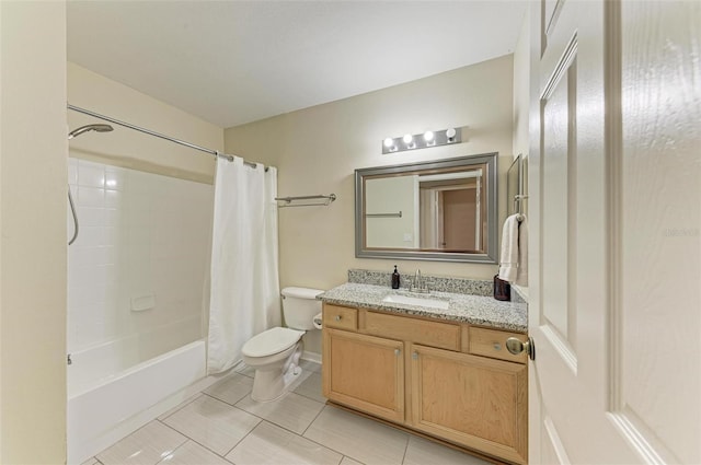 full bathroom with tile patterned floors, vanity, shower / bath combination with curtain, and toilet