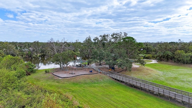 bird's eye view featuring a water view