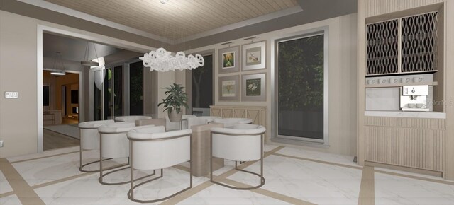 dining area featuring wooden ceiling