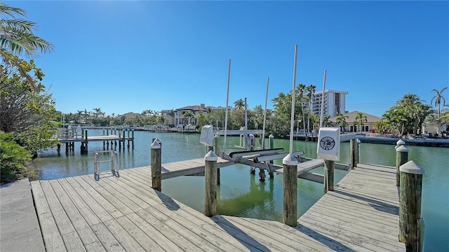 view of dock with a water view