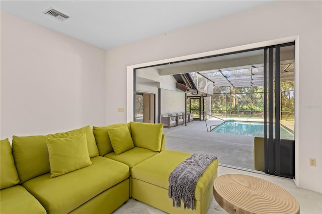 living room featuring light colored carpet