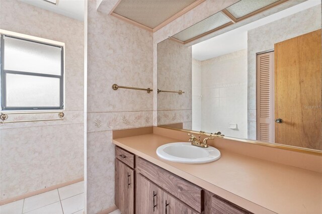 2807 Country River Dr, Parrish, FL 34219 - bathroom featuring vanity, wallpapered walls, and tile patterned floors