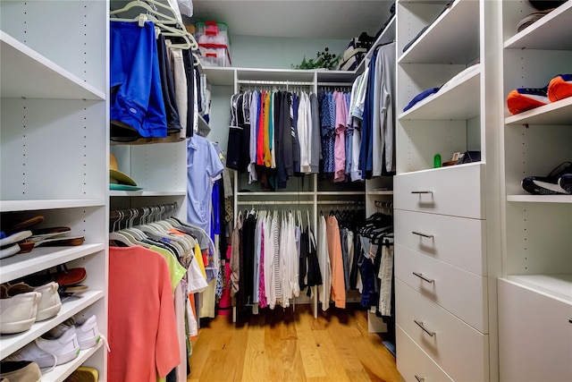 spacious closet with light hardwood / wood-style flooring