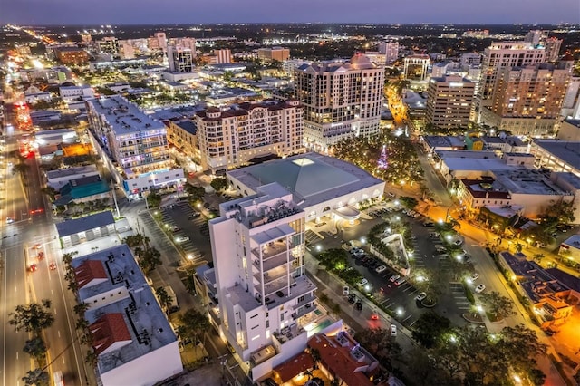 view of aerial view at dusk