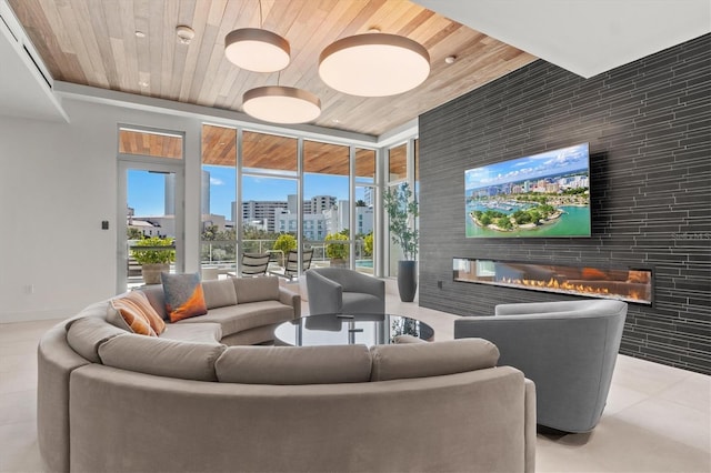 1335 2nd St Unit 301, Sarasota, FL 34236 - lobby with wooden ceiling, a wall of windows, and recessed lighting