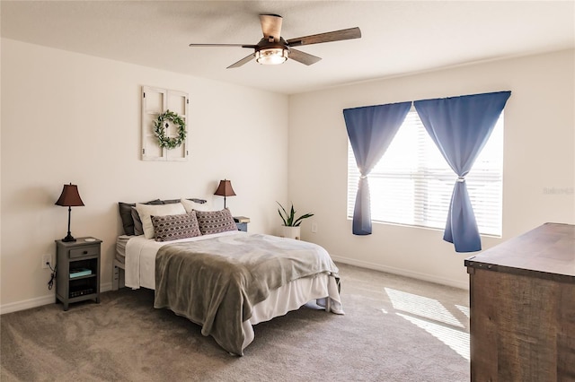 bedroom featuring carpet flooring and ceiling fan