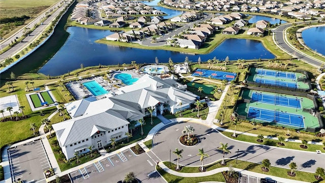 aerial view with a water view