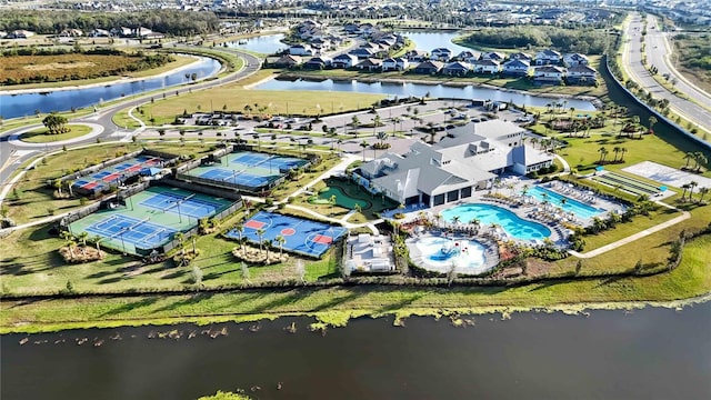 bird's eye view featuring a water view