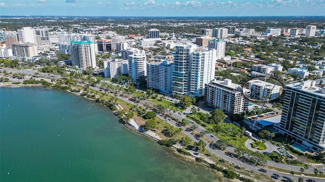 bird's eye view featuring a water view