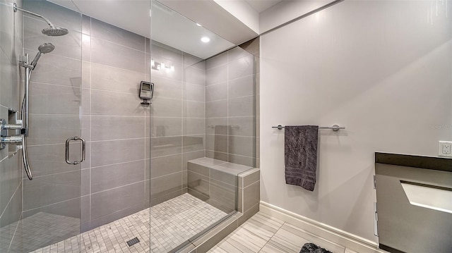 bathroom featuring tile patterned floors and walk in shower