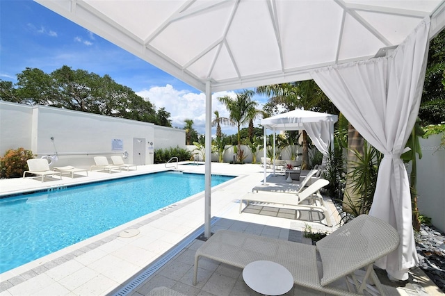 view of swimming pool featuring a patio area