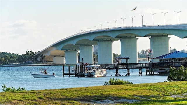 view of dock with a water view