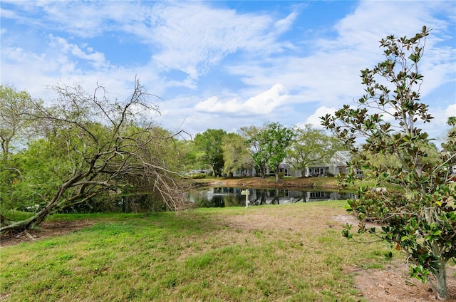 view of yard with a water view