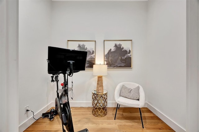 exercise room with hardwood / wood-style flooring