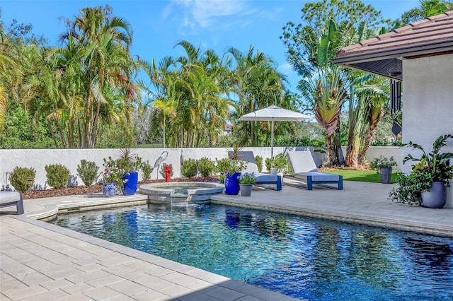 view of pool with an in ground hot tub and a patio