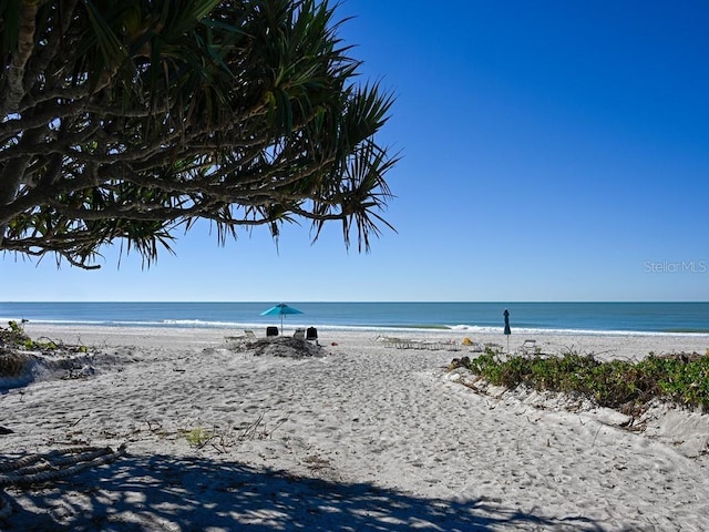 view of water feature featuring a view of the beach