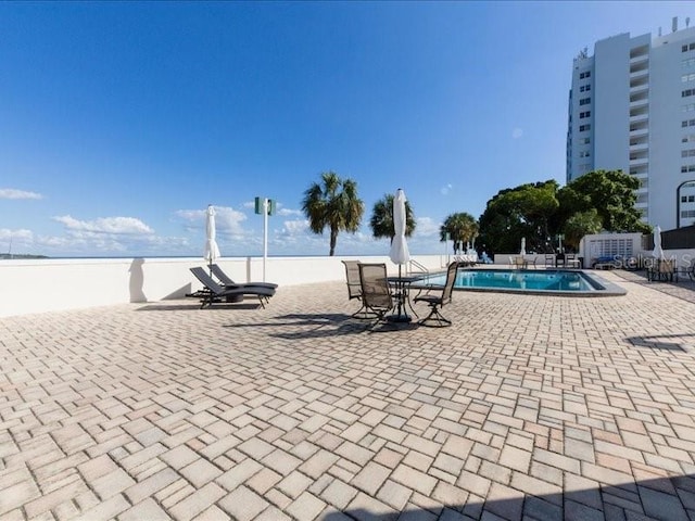 view of swimming pool with a patio area