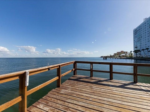 view of dock with a water view